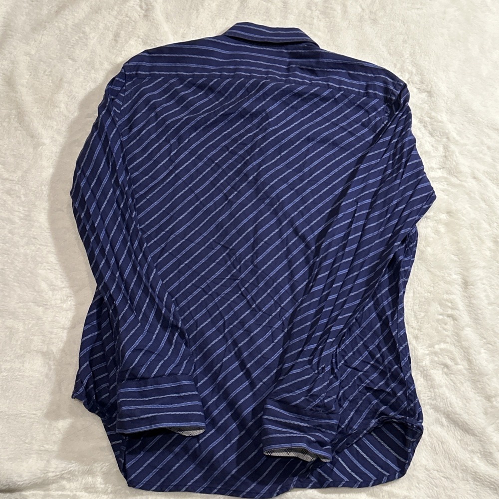 Robert Graham Flip Cuff Black Cotton Stripped Woven Inlay Button Up XL - Picture 7 of 7